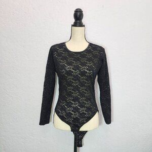 Y2K gothic fairy core witchy black lace long sleeve bodysuit